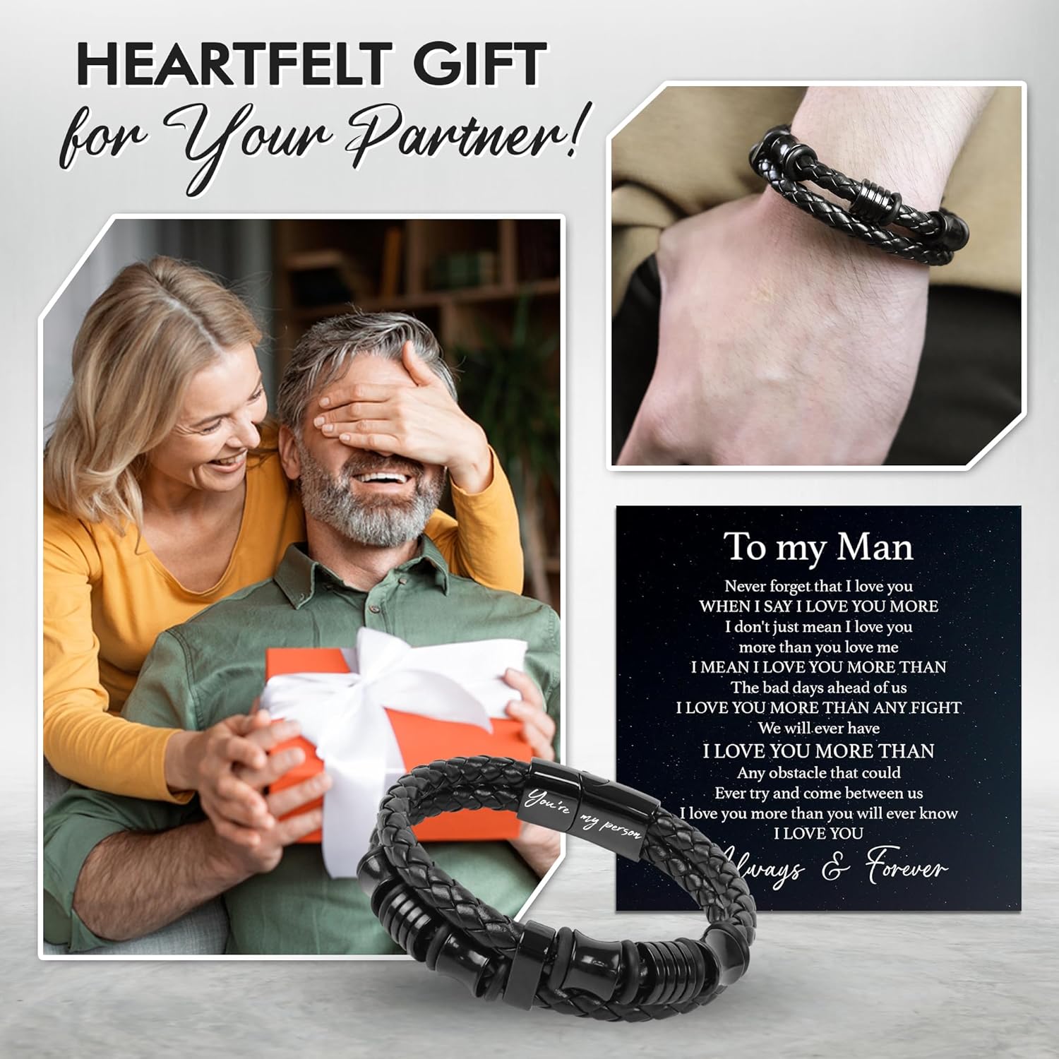 TEEZWONDER Bracelet Gifts For Men Dad - Double-Row Black Braided Leather Bracelet - Christmas Birthday Gifts For Him, Wedding Anniversary Presents for Husband from Wife - Image 7