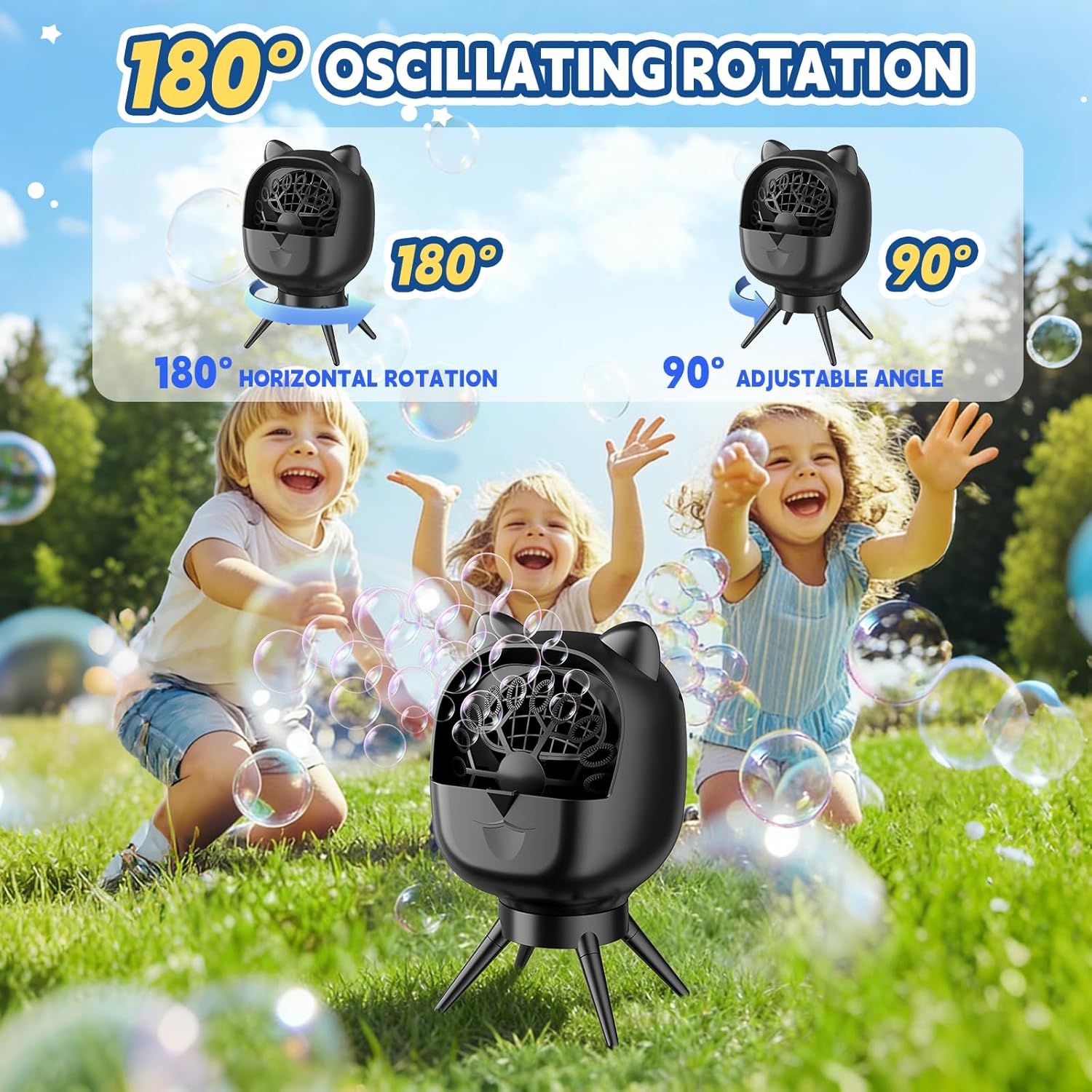 Bubble Machine for Kids,Automatic Rotation Bubble Maker 1800mAh Rechargeable Battery, 500ml Large Tank 2 Speed Control Type-C Charge Bubble Toys for for Kids, Weddings, Birthday Parties