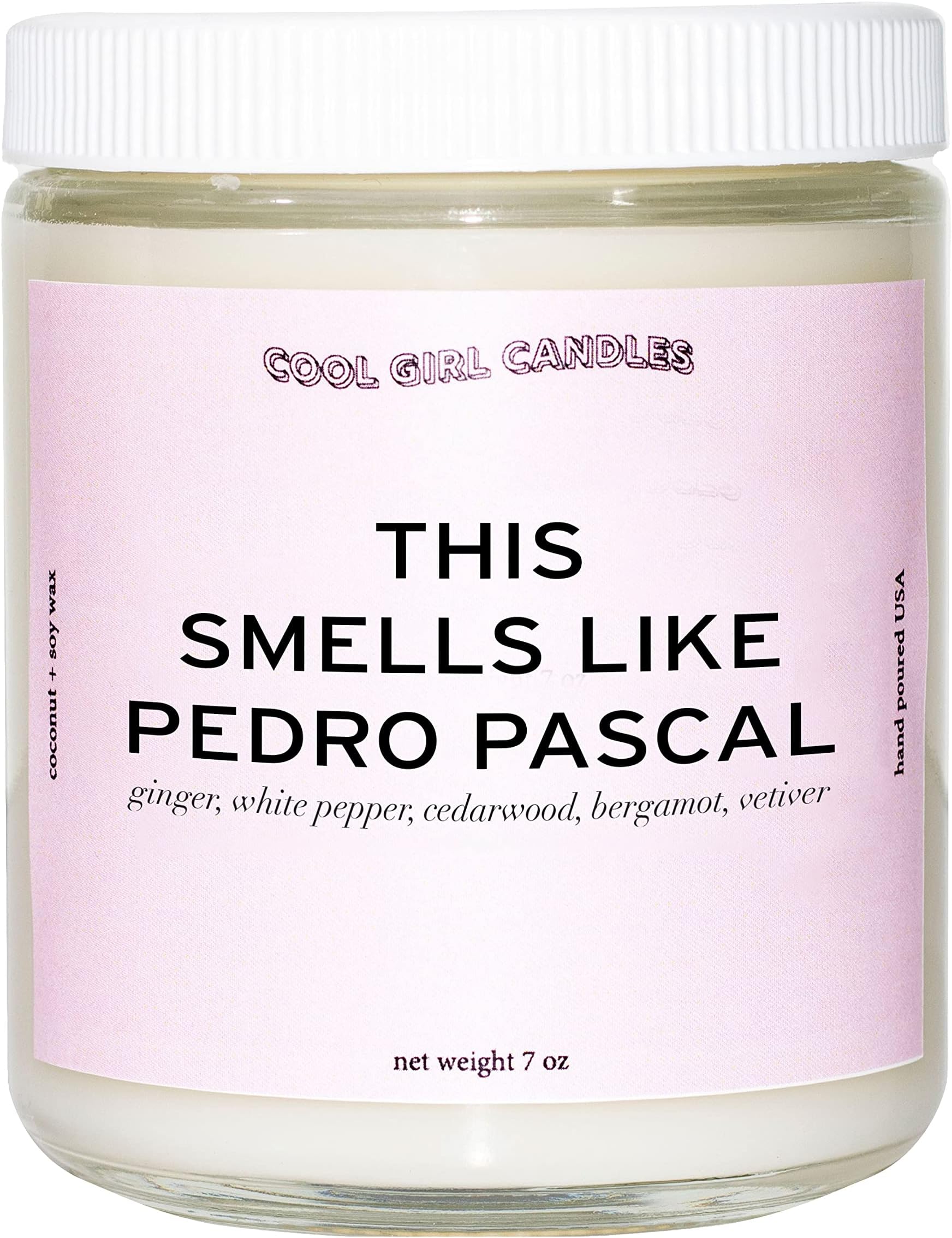 Cool Girl Candles | This Smells Like Pedro Pascal Candle | Pedro Pascal Merch Gift Pedro Pascal Prayer Candle Gift for Her 40+ Hour Ginger, White Pepper, Cedarwood