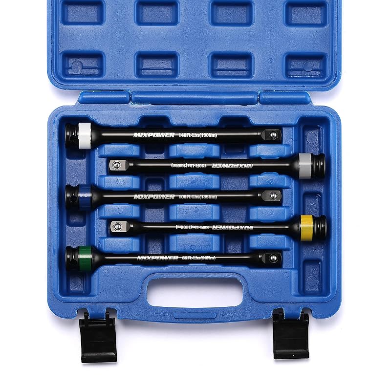 Kit com 5 Barras de Extensão Limitadoras de Torque MIXPOWER 1/2 pol. em Aço CR-MO, 20,3 cm, 90 a 190 N·m, MT065
