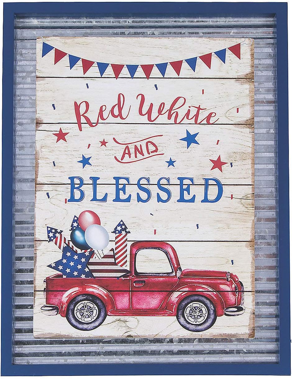 Fun Express Red White & Blessed Patriotic Wall Sign - Vibrant Home Decor for Independence Day 4th of July Memorial Day and Year-Round Celebrations - Perfect for Parties & Festive Occasions - 1 Piece
