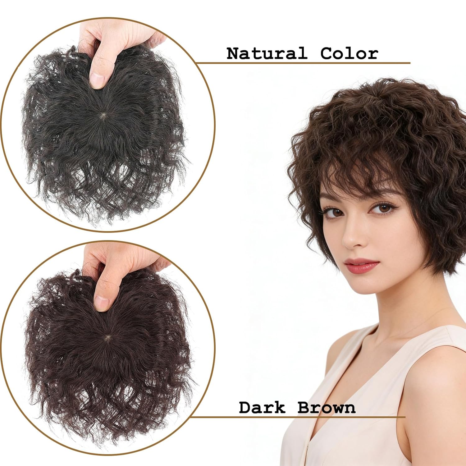 6 Ins Human Hair Toppers for Women with Thinning Hairs,Clip in Short Curly Topper Hairpiece with Silk Top Base for 360° Coverage Fluffy Short Wiglets Hairpieces Natural Color