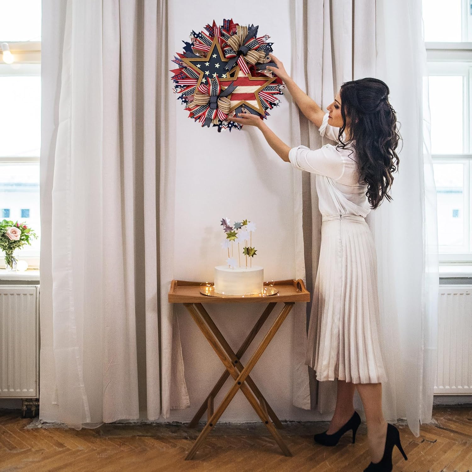 17”Patriotic Wreaths for Front Door,4th of July Decorations,Patriotic Decor,Summer Outdoor Wreath for Front Door - Image 5