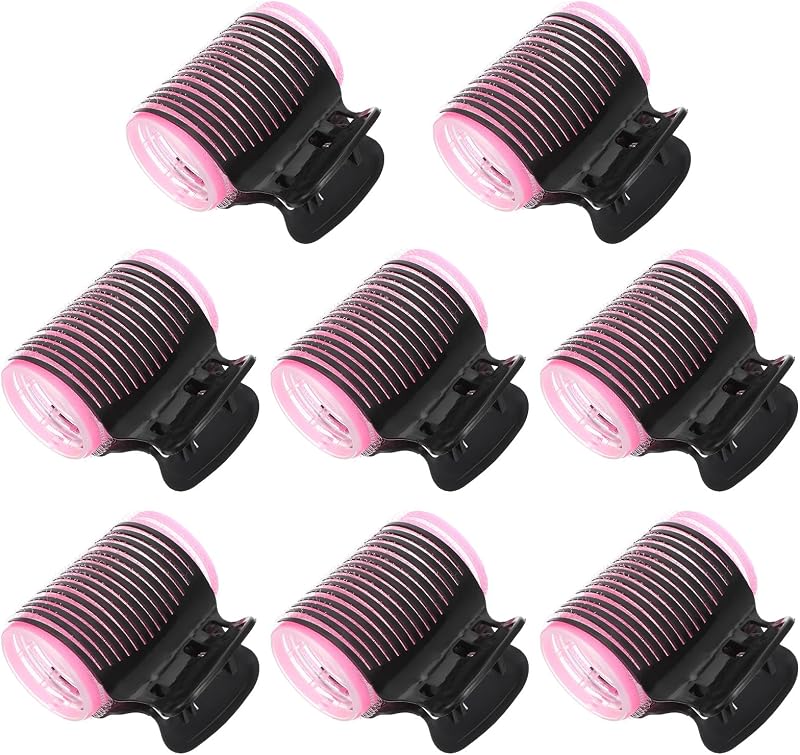 Juego de 16 rulos de pelo con agarre automático, 8 rodillos de autoagarre y 8 clips de rodillo caliente, rizador de pelo negro, clip de garra, clip de rodillo de pelo versátil, rizos y ondas sin esfuerzo para mujeres, flequillo de pelo largo medio corto