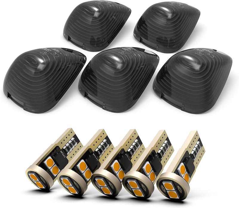 Luzes de marcação do teto da cabine AMEXMART com lente fumê e lâmpadas LED âmbar T10 para F-Series Super Duty 1999–2016 – Kit com 5