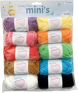Crochet Yarn for Beginners 10 x 25 g Thick Cotton Wool for Crocheting Mini Tube Yarn Crochet Wool Crochet Yarn Cotton/Nylon Mixed Yarn Amigurumi Projects