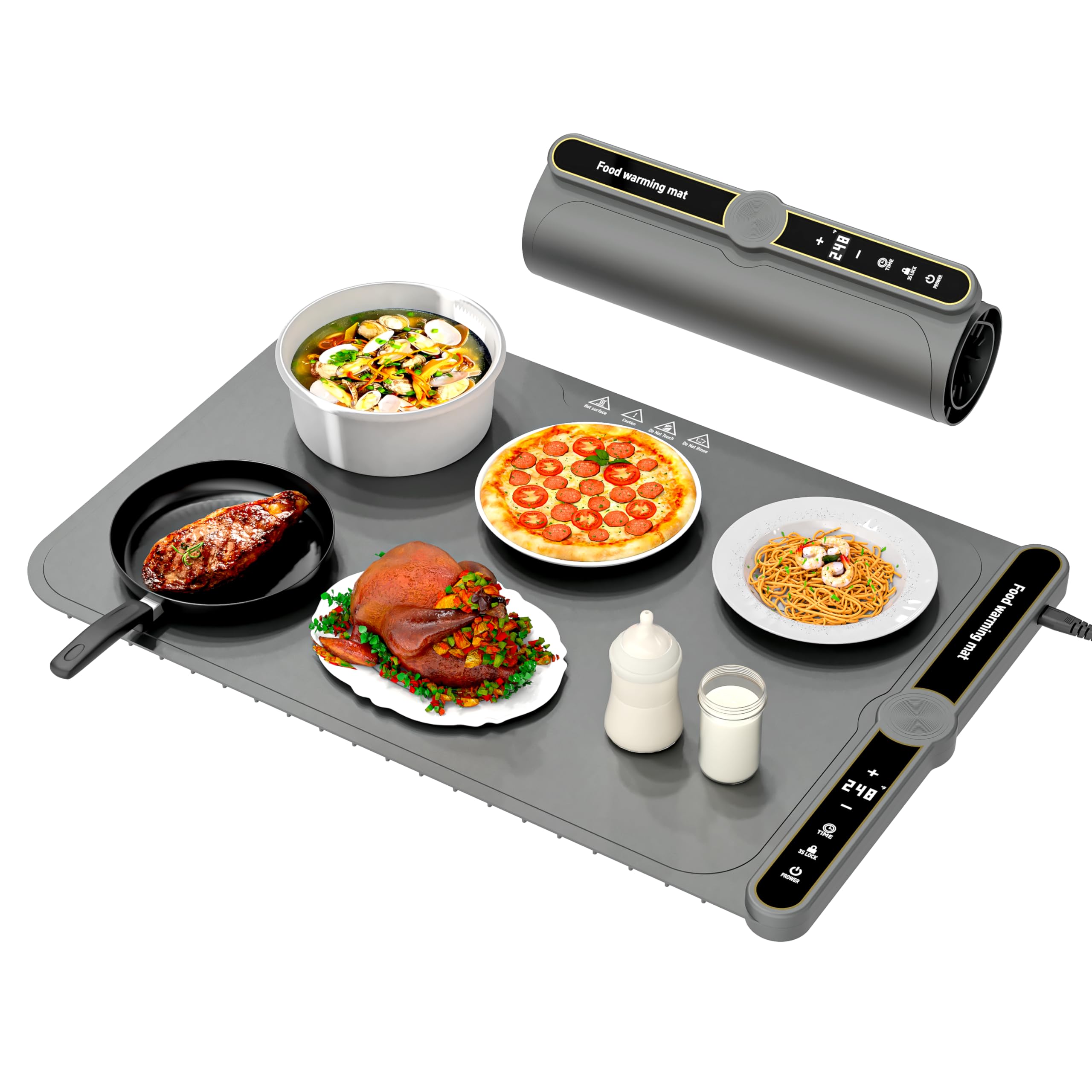 LYSXP 2025 Food Warming Mat, 15x23.6Inch 9-Level Temperature Adjustment, Multi-Functional Food Heater for Parties and Daily Use (Grey)