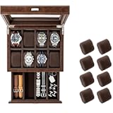 TAWBURY Bayswater 8 Slot Watch Box with Drawer &lpar;Brown&rpar; with a Set of 8 X-Small Pillows to Fit 5&period;5-6&period;5" Wrists