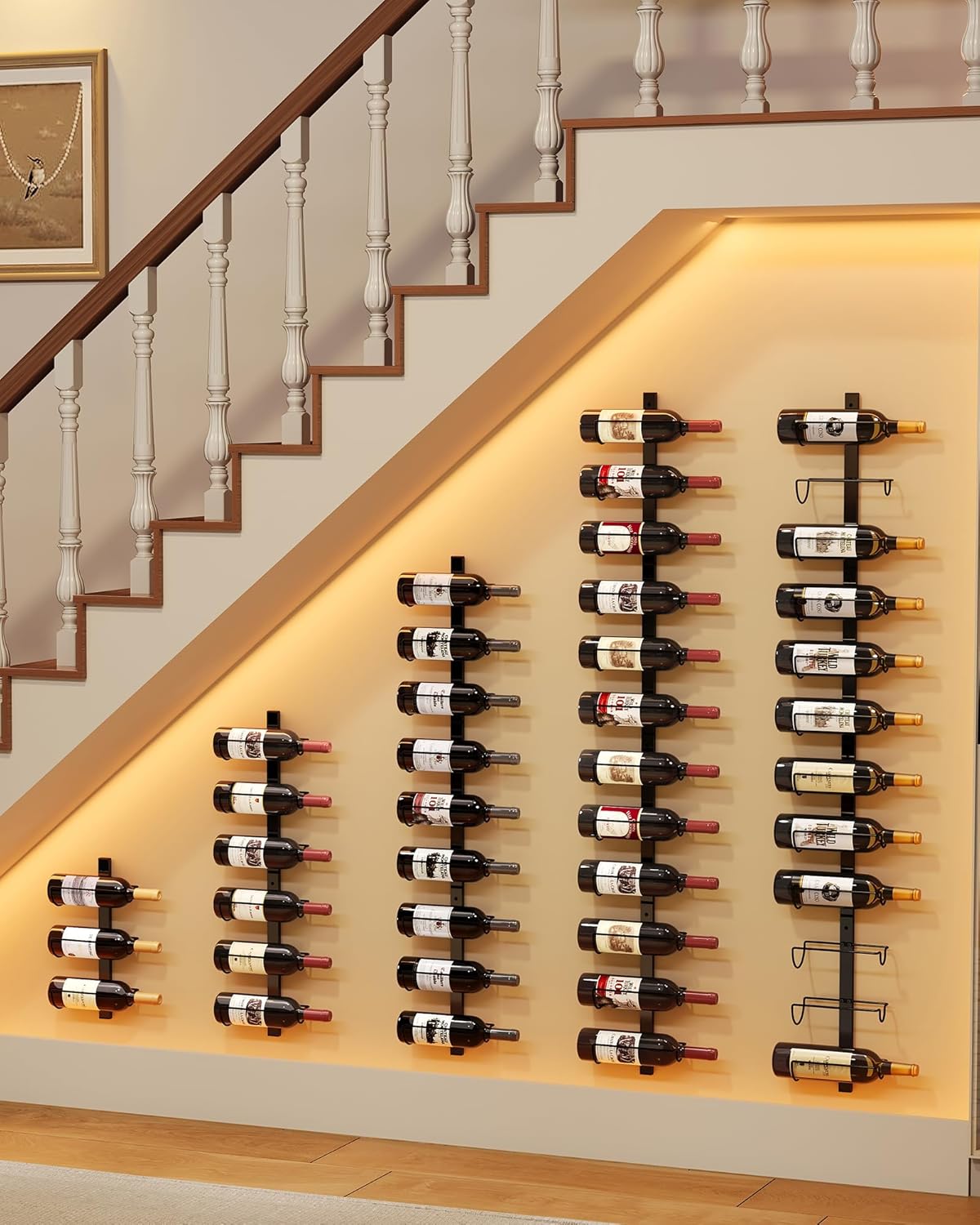 X-cosrack DIY 12 Bottles Wall Mounted Wine Rack, Detachable Wine Storage Organizer, Used Alone or A Set of 4, Wall Wine Display, for Kitchen, Dining Room, Bar, Wine Cellar