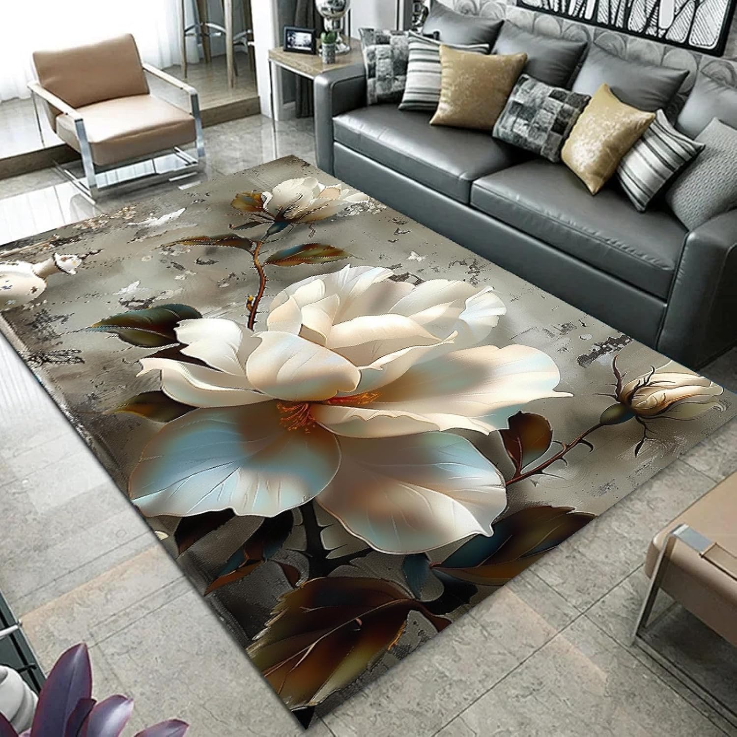 Vintage Floral Pattern Carpet Home Decor Living Room Rug Floor Mat Washable Non-Slip Bath Kitchen Rug Bedroom Decor 60x90cm