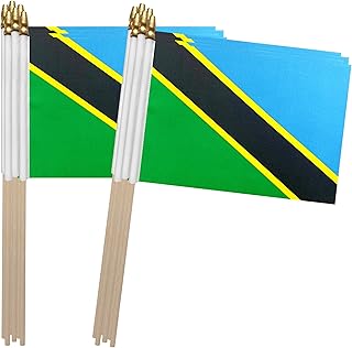 TSMD Tanzania Stick Flag Tanzanian Small Mini Hand Held Flags,5x8 Inch,12 Pack