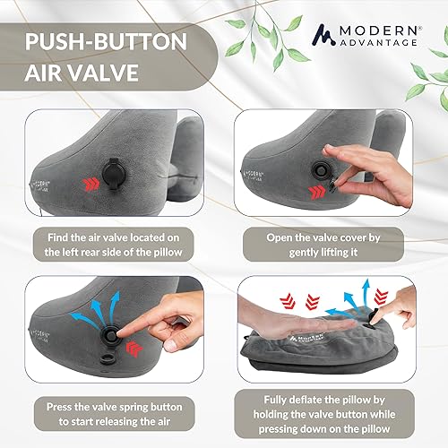 Miniatura 7 de Modern Advantage Almohada inflable de viaje para aviones  Almohada de cuello con capucha con soporte ajustable  Cómoda, compacta y apta para viajes,