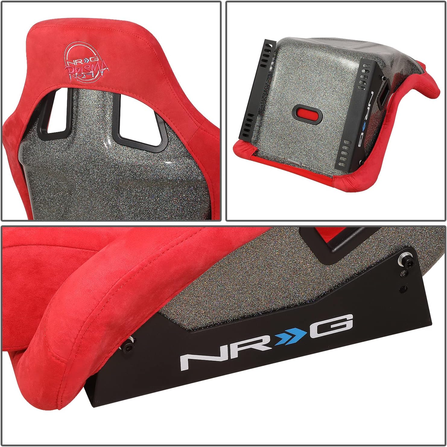 NRG Innovations NRG-FRP-302RD-ULTRA Prisma Fixed Back Bucket Racing Seat W/Bottom Mount, Washed Up Light Red Seat/Gold Sparkle Back