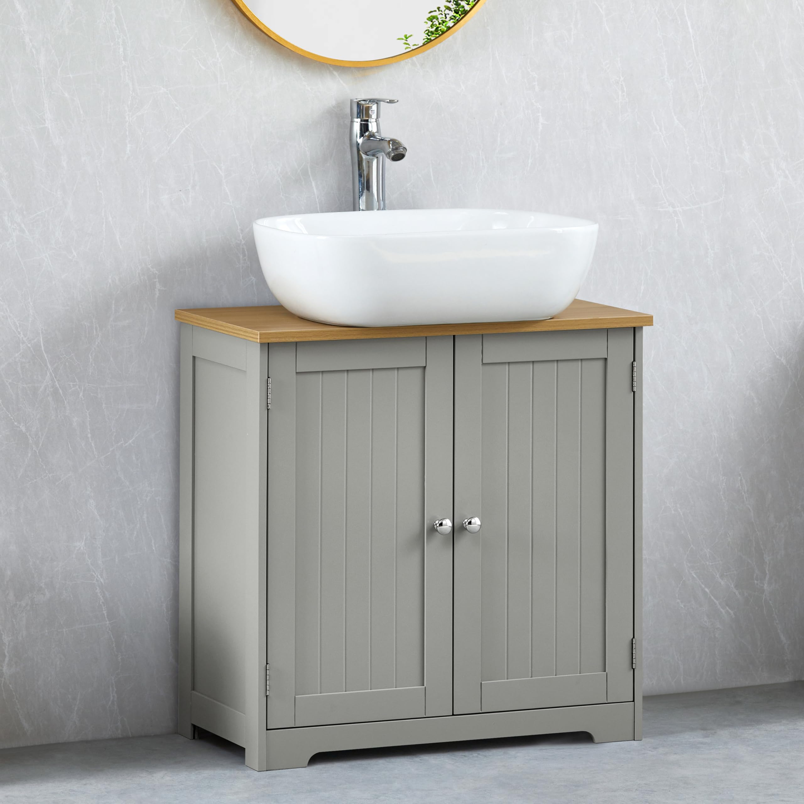 Bath Vida Priano Under Sink Bathroom Cabinet Floor Standing Storage Cupboard Basin Unit, Grey & Oak