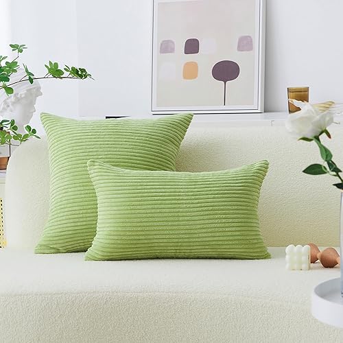 Miniatura 5 de Home Brilliant - Juego de 2 fundas de almohada de 20 x 20 pulgadas  50.8 x 50.8 cm, fundas de cojín de terciopelo a rayas para silla, sofá,