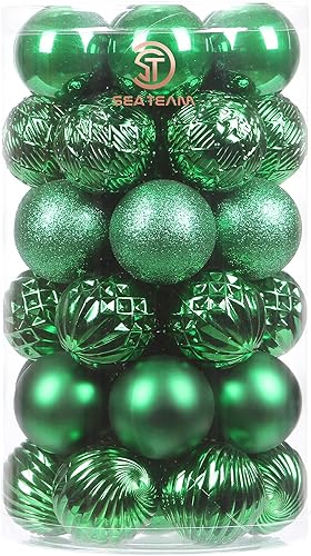 Sea Team - Paquete de 41 esferas navideñas de tamaño mediano de 2.36 pulgadas con cordón para colgar al arbolito, hechas de plástico irrompible,