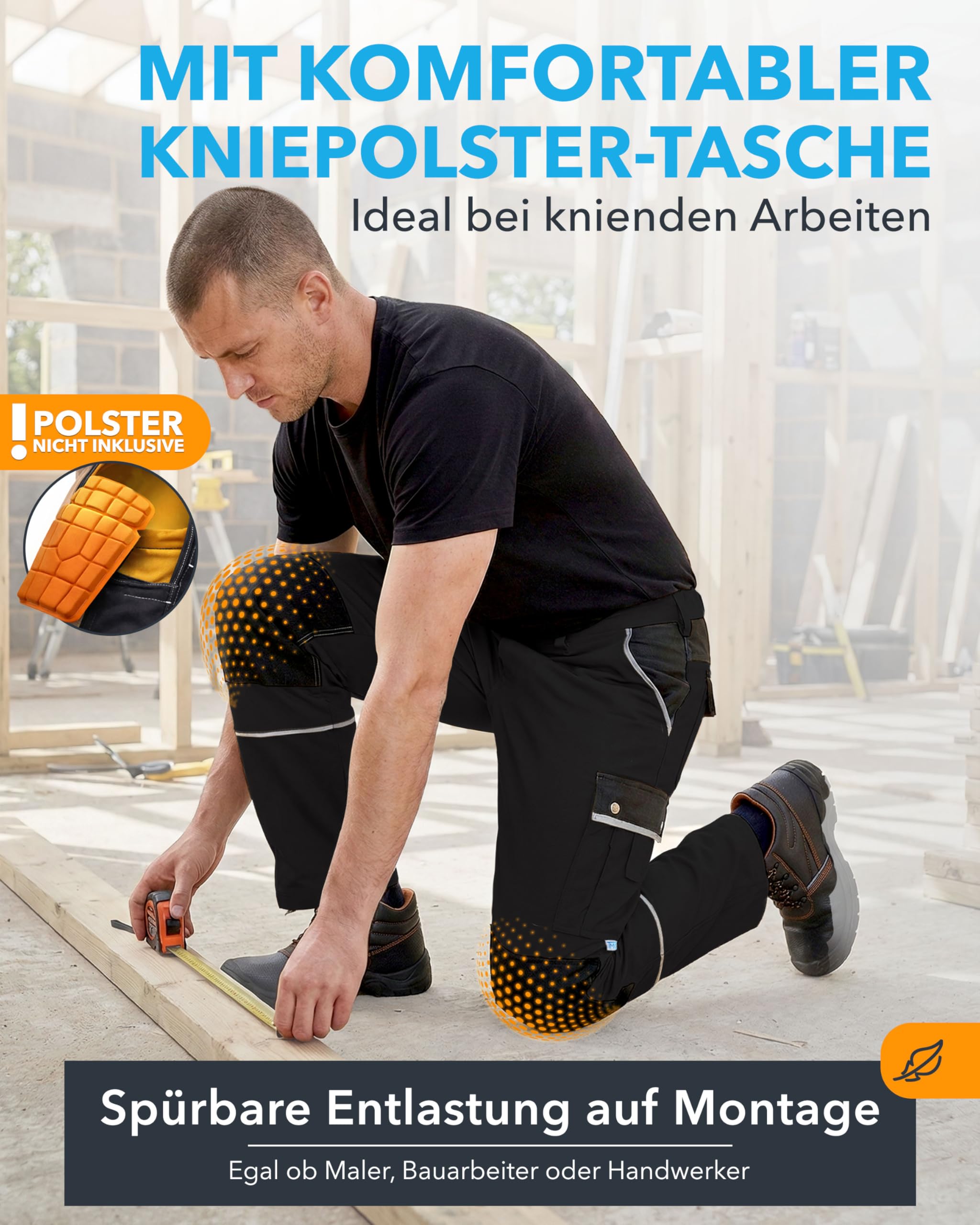 TMG® Pantalones de Trabajo para Hombres | Negro | XS-7XL | Pantalones de Trabajo Resistentes y Elásticos | con Multibolsillos y Reflectores | Artesanos, Electricistas, Mecánicos 52