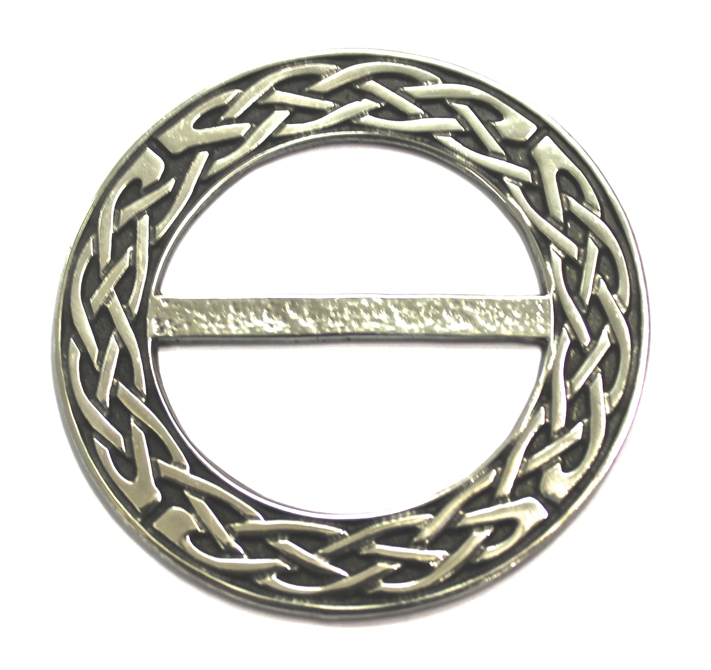 Ladycrow Medium Celtic Knot Scarf Sash Plaid Ring in Pewter