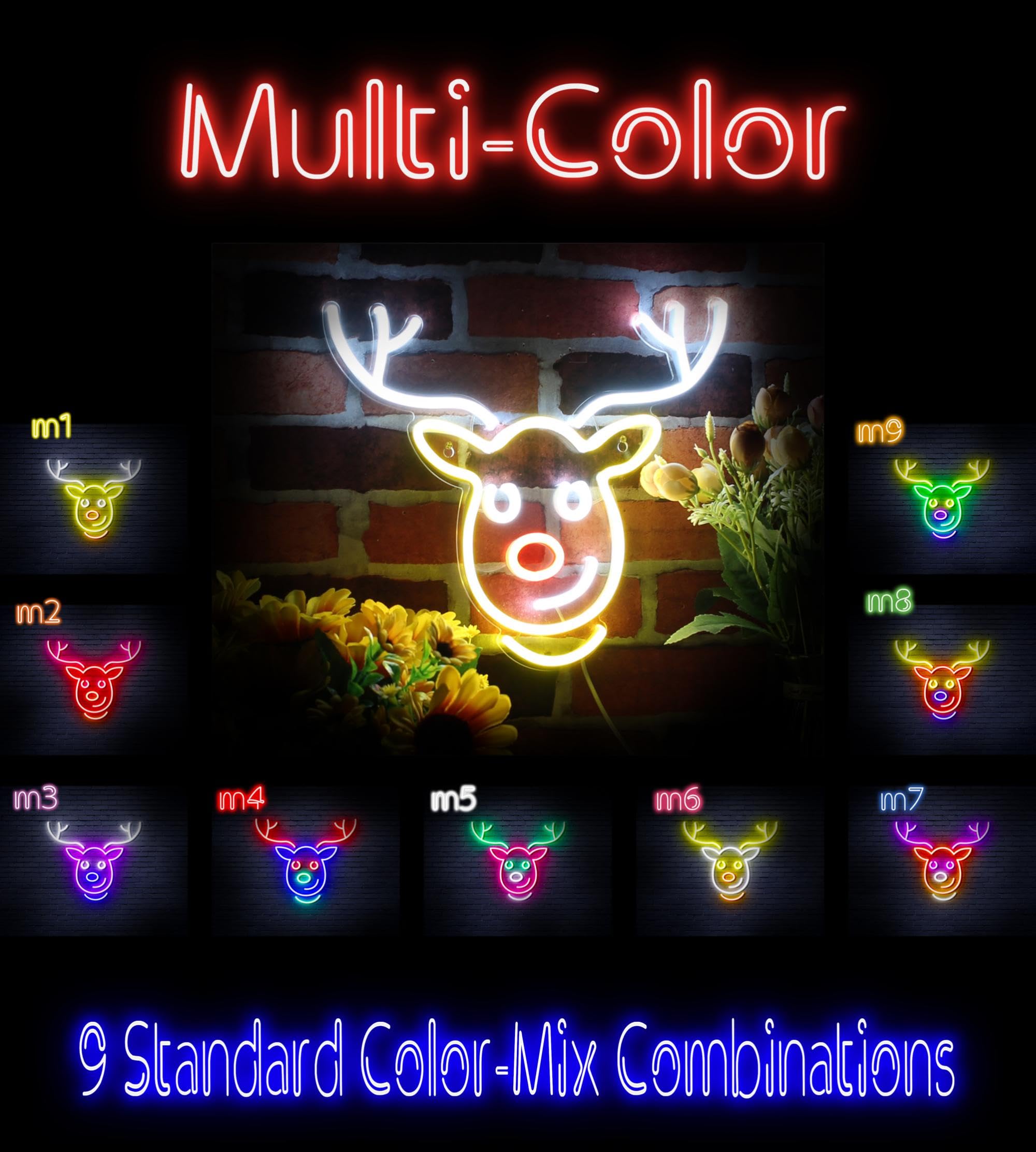 ADVPRO Letrero de neón LED de silicona flexible con cara de ciervo, multicolor 5, st16s66-fnu0100-m5