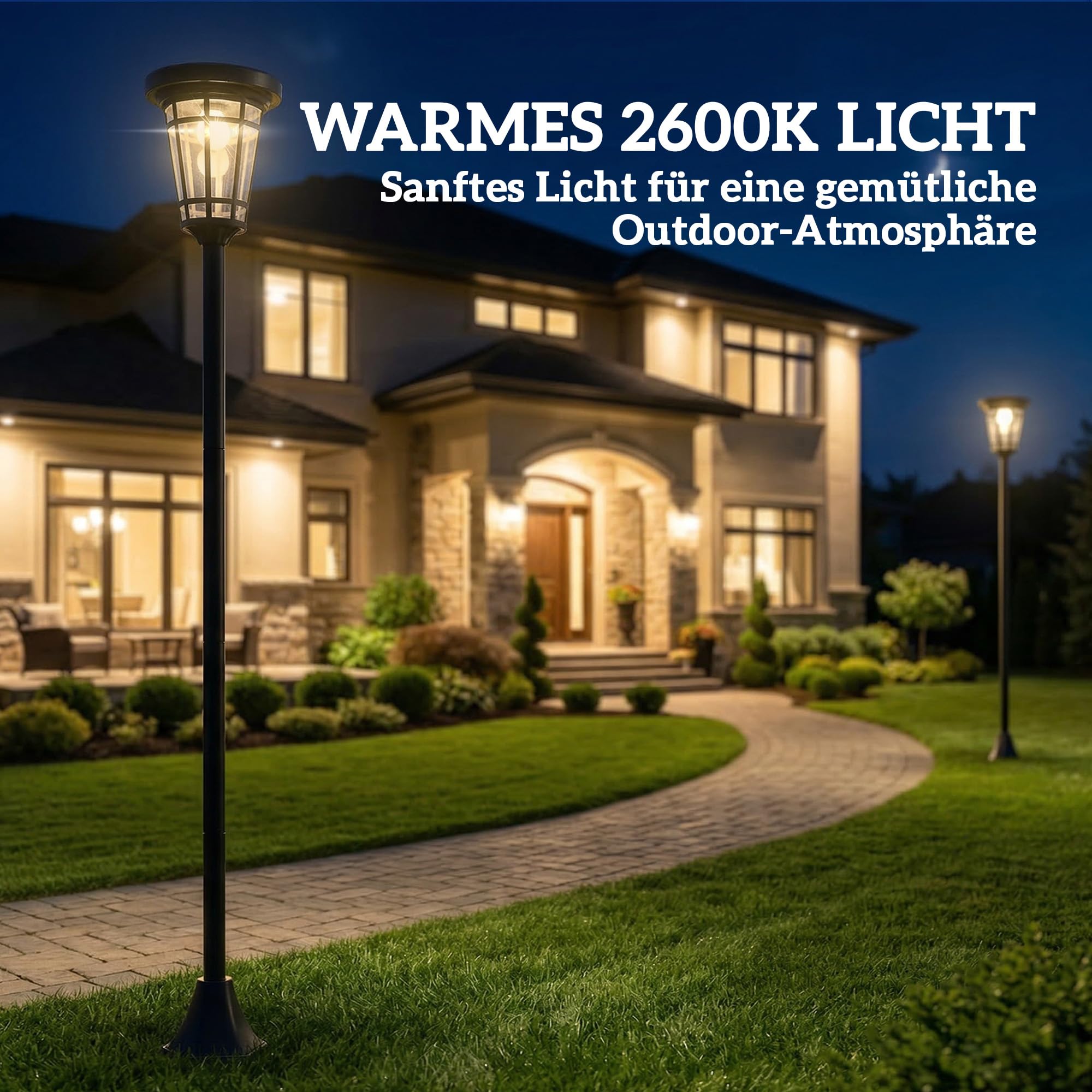 Outsunny Solar Laterne 2er-Set Stehleuchte 180cm Höhenverstellbar Außen | Gartenlaterne, 2 Helligkeitsmodi, Lichtsensor Schalter, IP44, für Garten Balkon, Solar Laternen, Solarlampen, Solarlaterne