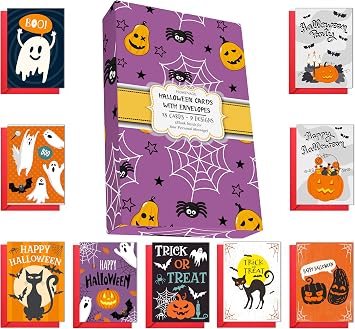 Halloween Cards with Envelopes, 18-Pack 5x7 Greeting Cards with Stickers