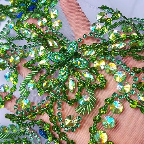 Vista 38 de Parche de cristal único hecho a mano cosido en piedras de lentejuelas de 15.3 x 11.4 pulgadas, accesorio para vestido, cristal de costura para Blanco