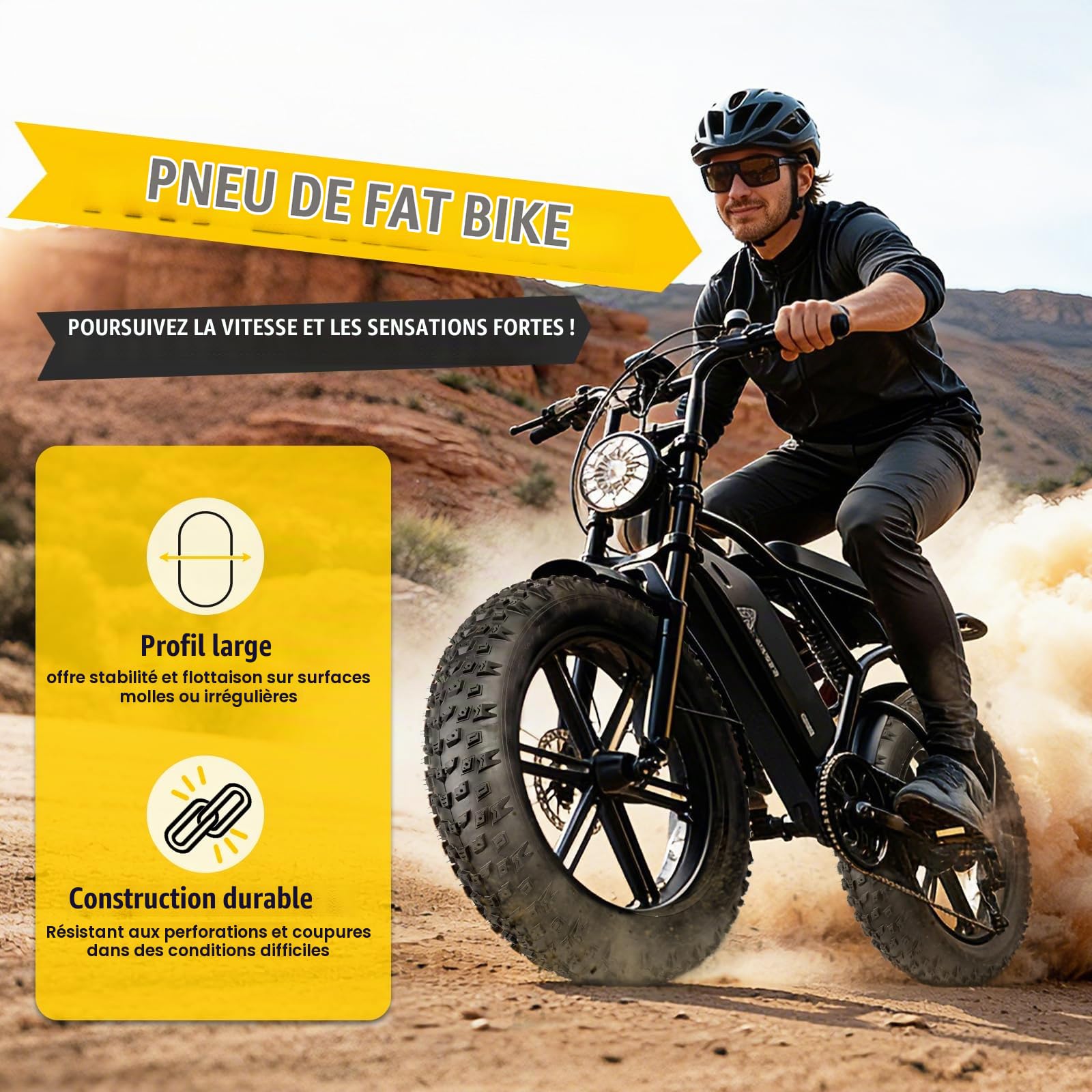 WEEROCK Pneus de vélo électrique Fat 20/26 x 4.0 - Pneus résistants aux crevaisons - Pliable - Pour vélo électrique/vélo de neige/VTT avec chambre à air