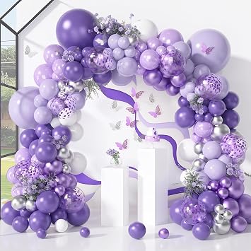 Amandir 144Pcs Purple Balloons Garland Arch Kit for Butterfly Birthday