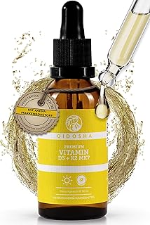 QIDOSHA® Premium Vitamin D3 K2 Tropfen, 50 ml, Wirkstoffmenge in externem Labor bestätigt, 1000 I.E. Vitamin D3 je Tropfen, hoch bioverfügbar durch K2 All-Trans, vegetarisch, Vitamin D Tropfen mit K2