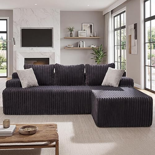 Vista 22 de Sofá modular modular – Sofá nube en forma de L con espuma viscoelástica, muebles de sala de estar convertible de 3 asientos, diván de gran