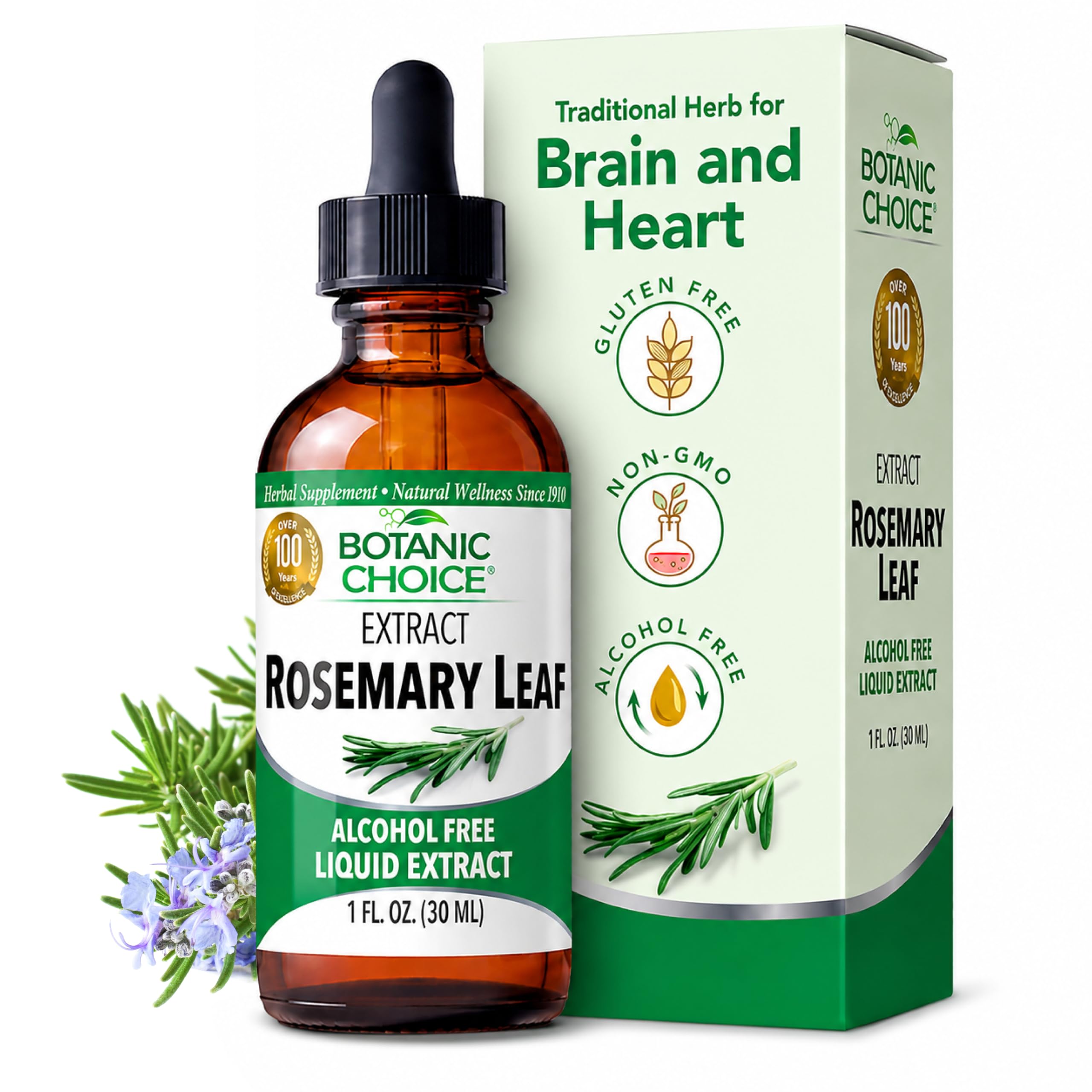 Botanic Choice – Rosemary Leaf Liquid Extract – Alcohol Free, Gluten Free – Fast Acting Supplement Drops – Easy to Use Dropper – 1 Fluid Ounce