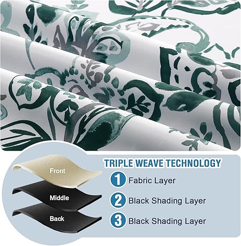 Miniatura 5 de H.VERSAILTEX - Cortinas 100% blackout con estampado floral de cachemira, 84 pulgadas de largo, cortinas térmicas con ojales y forro negro para