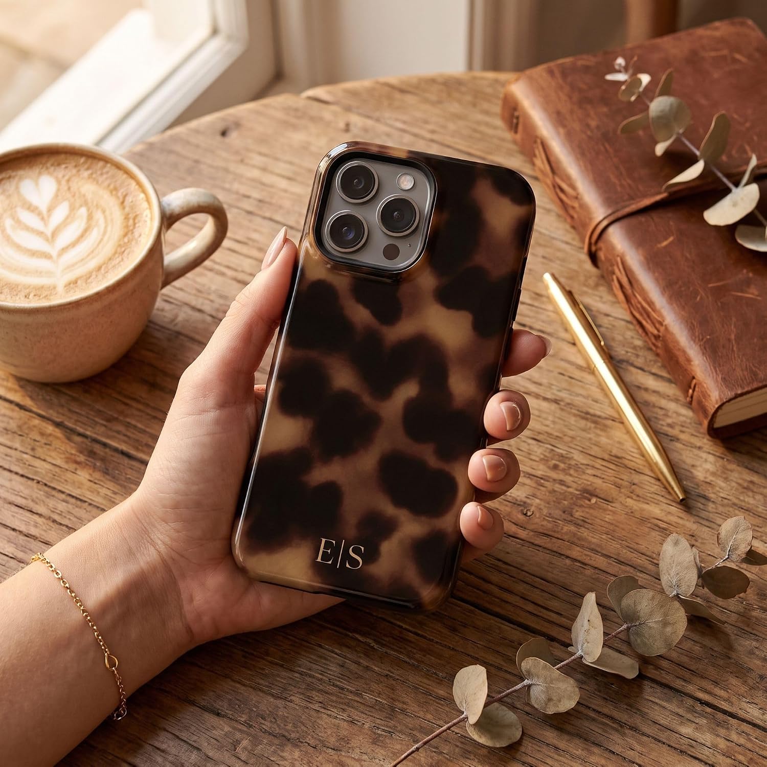 Personalized Amber Tortoise Phone Case, Custom Initials Tortoiseshell image 5