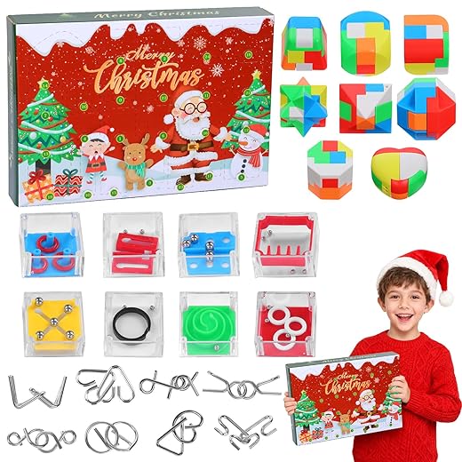 Christmas Advent Calendario de Adviento 2025, Calendario de Adviento Rotura de Madera y Metal Puzzle para Adultos Niños, Calendarios de Navidad 24 días para Niñas Niños Adolescentes (Estilo 2)
