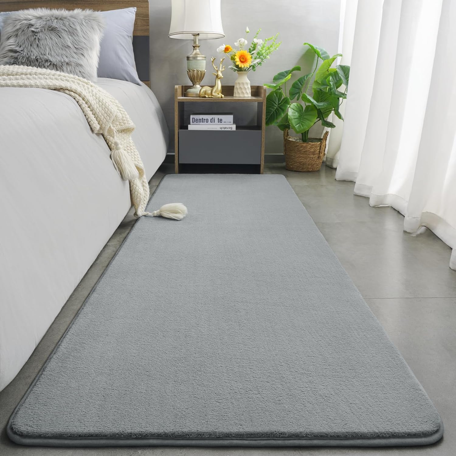 Amearea Modern Soft Hallway Runner Rug, 2x6 Feet Washable Runner Rugs for Hallway, Grey Fluffy Rug Bedroom Bedside Rugs, Non Slip Memory Foam Rug Carpet for Entrance Kitchen Living Room Decor