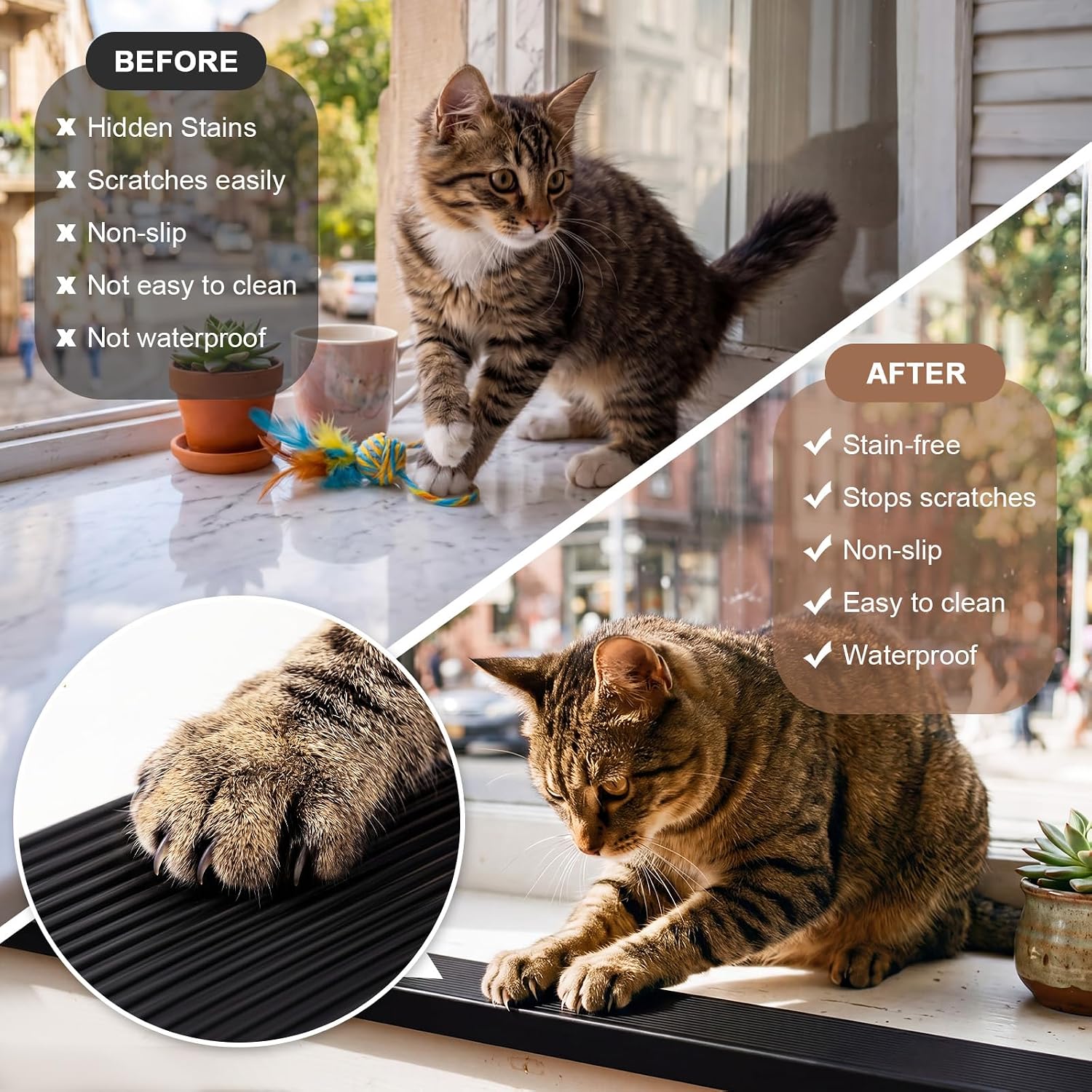 Wesiti 2 Pack Window Sill Protector, 36 x 4 x 1.2 Inch L Shaped Aluminum Alloy Non Slip Guard, Black Pet Anti Scracting Window Sill Cover with Double Sided Tape for Furniture Edge Protection