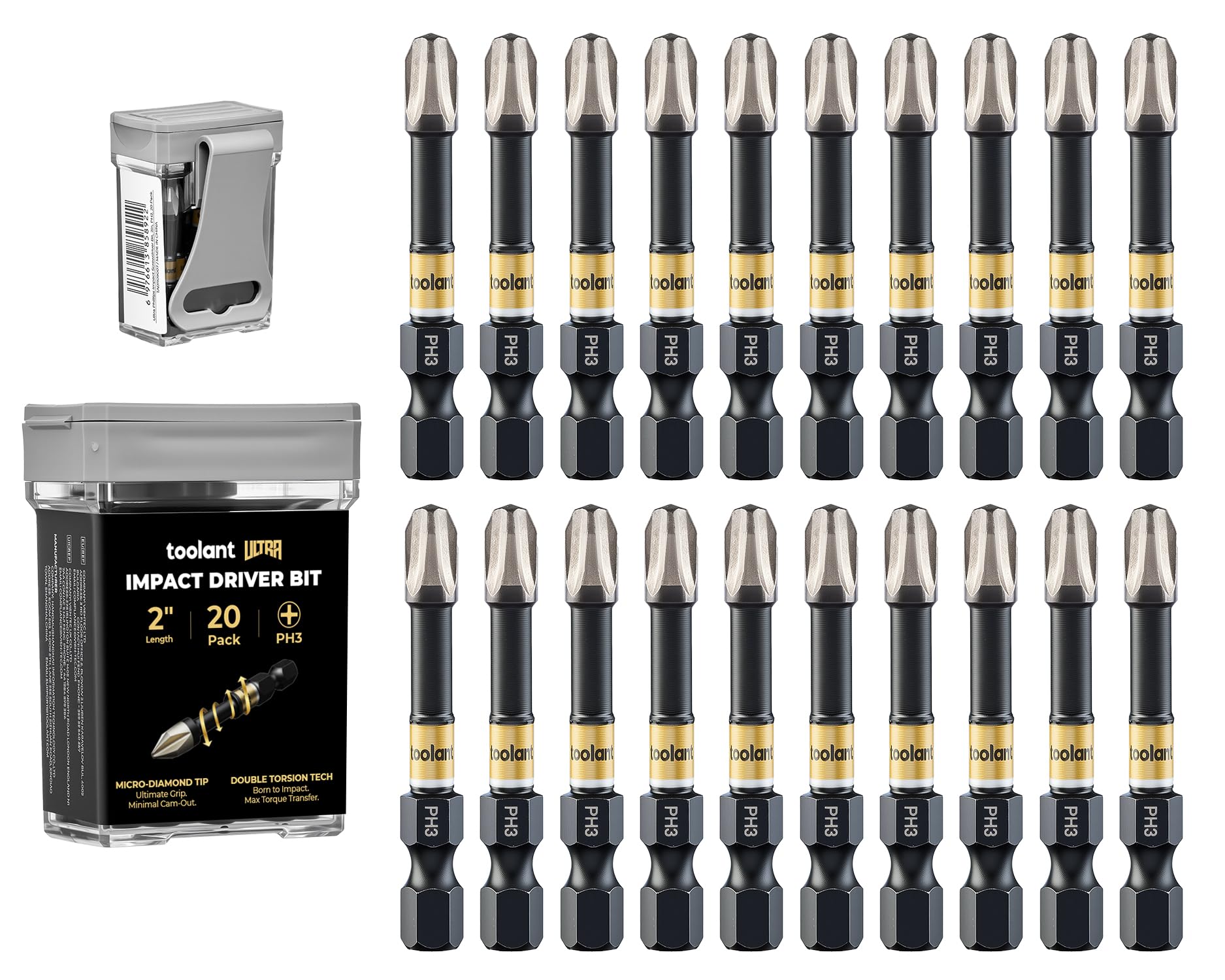 toolant PH3 Phillips Impact Bit Set, 2 Inch, 20-Piece, Magnetic