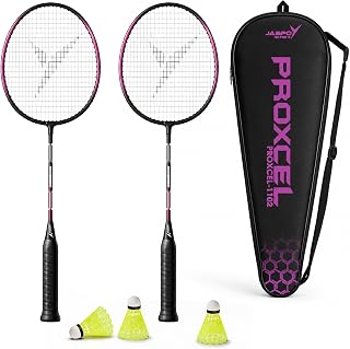 Jaspo Proxcel-1102 Badminton Kit | Lightweight Metal Badminton Rackets with Shuttlecocks | Balanced Frame | Comfortable Grip for Powerful Smashes | Ideal for Beginners, Kids & Teens