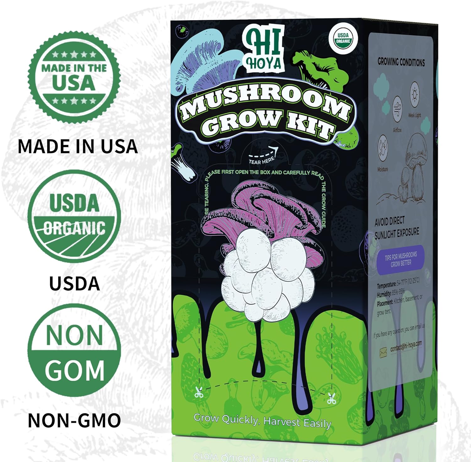 Organic Mushroom Growing Kit, Lion's Mane Mushroom Grow Kit with All Accessories, Grow Fresh Edible Mushrooms Indoor, USDA Certified Organic, Non-GMO, Easy to Grow at Home