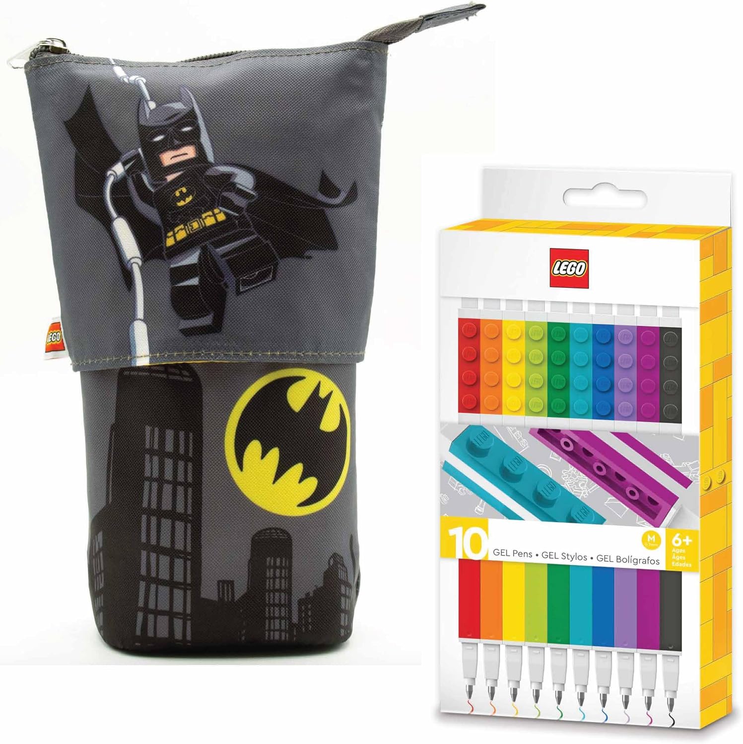 IQ LEGO Gel Pen 10 Pack and LEGO Batman Pop Up Pencil Case Bundle