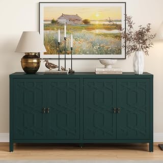RoyalCraft 60'' Forest Green Modern Sideboard Buffet Cabinet with 4 Doors, Adjustable Shelves - Credenza for Dining Room, Kitchen, Living Room