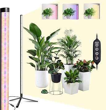 T8 LED Standing Grow Light for Indoor Plants with Timer, 42W Full Spectrum Plant Light with 243 LEDs, 4FT Height, Tripod Stand, Wide Coverage Floor Grow Lamp