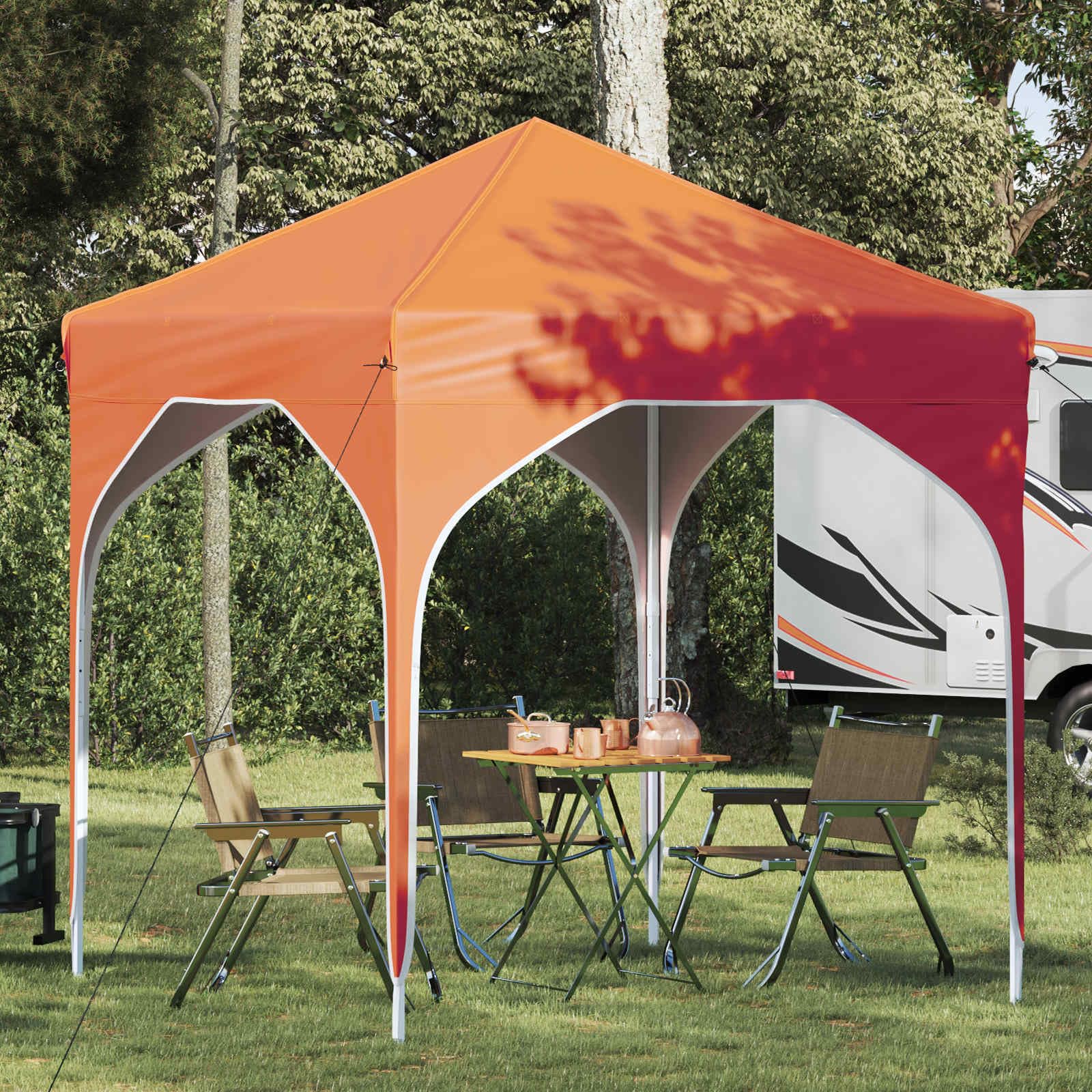 Namiot imprezowy Pop-up 194 x 194 x 245 cm, pomarańczowy, z tkaniny Oxford 210D, składany, wodoszczelny i odporny na działanie promieni UV, z mechanizmem o regulowanej wysokości, w zestawie