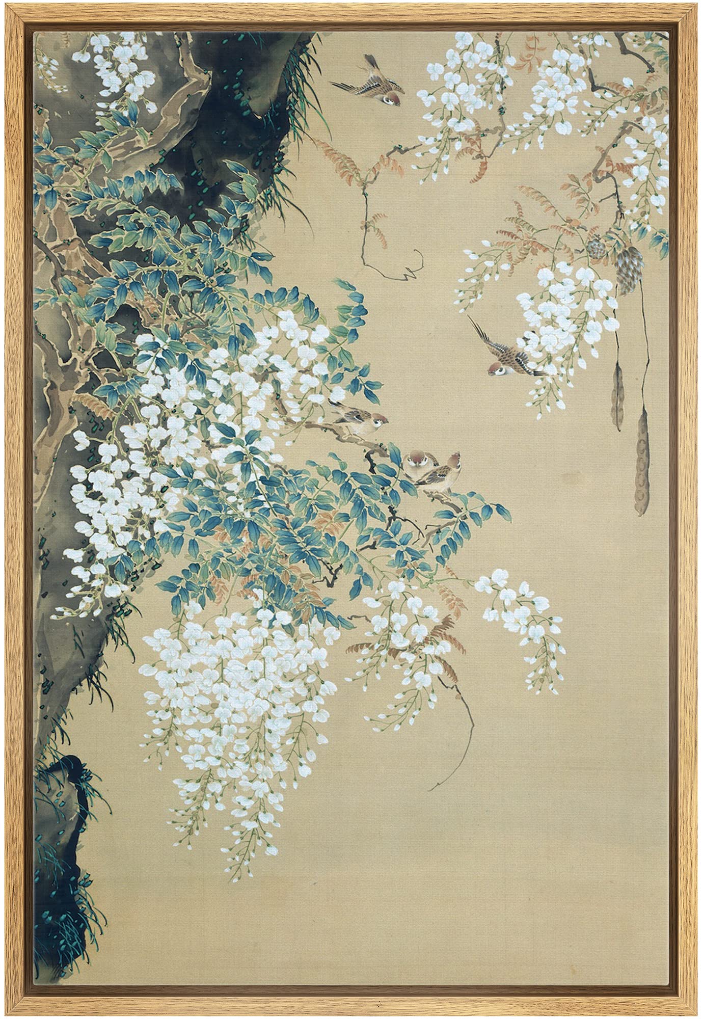 NWT Framed Canvas Print Wall Art Watercolor Pastel Almond Blossom Nature Wilderness Illustrations Modern Art Decorative Landscape Zen Colorful for