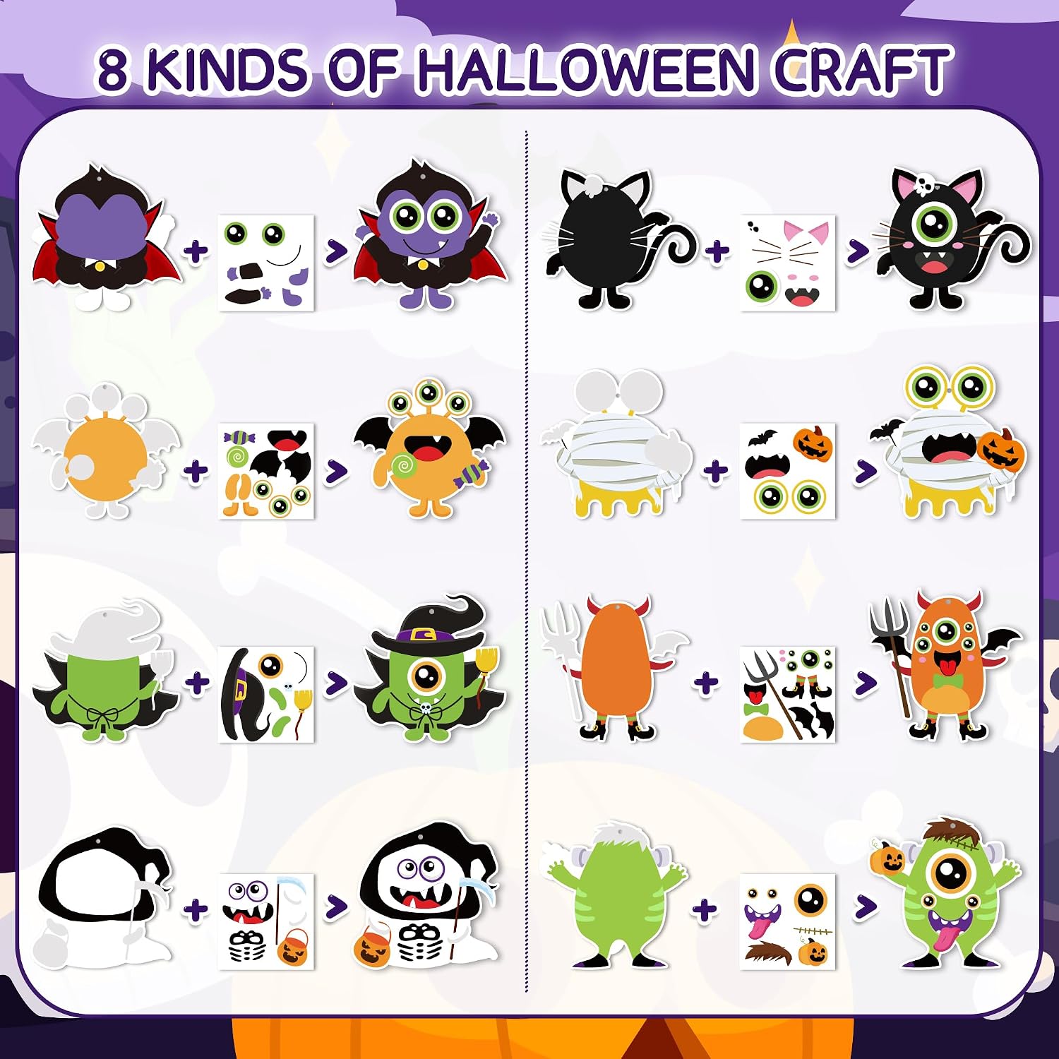 WATINC Halloween Crafts Kits, 40 Sets DIY Monster Hanging Ornament, Make Your Own Halloween Art Sticker Craft, Halloween Handicraft Home Classroom Game Activities Party Favor Tree Decoration