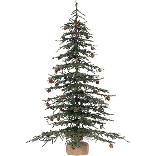 Vickerman 42" Caramel Pine Artificial Christmas Tree Unlit- Featuring 1241 PVC Tips - Pine Cone Accented - Seasonal Indoor Home Decor with Decorative Burlap Base