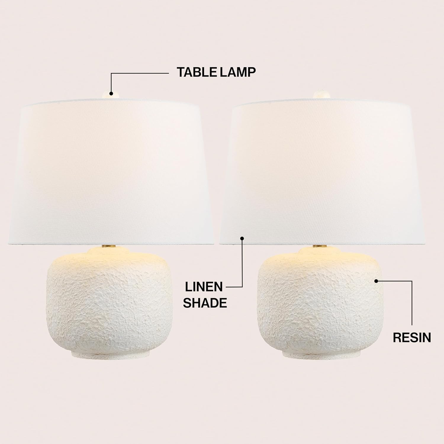 JONATHAN Y 20" Antique White Textured Resin Table Lamp Set of 2 for Bedroom, Coastal Farmhouse Nightstand Lamps for Living Room, White Linen Shade, LED Bulbs Included JYL9208A-SET2