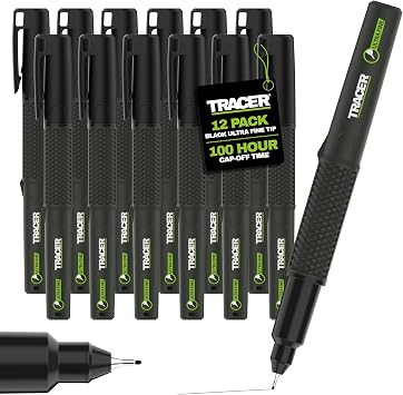 Tracer Ultra Fine Point Permanent Markers 12pc Quick Drying - Black