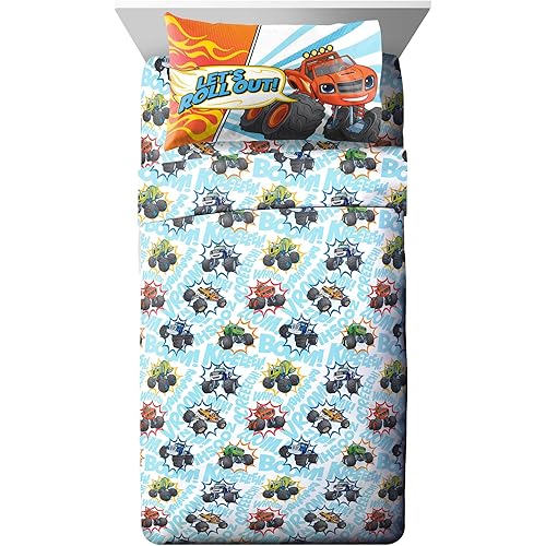 Jay Franco Blaze and The Monster Machines Off to The Races Toddler Size Sheet Set - 3 Piece Set Super Soft and Kid’s Bedding - Fade Resistant Microfiber Sheets (Official Blaze Product)