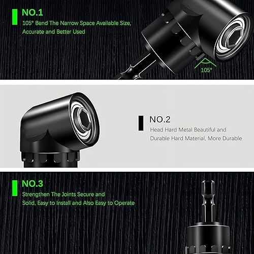 Miniatura 3 de HOOOWOOO Taladro de taladro de 105 grados de ángulo recto de ángulo de conductor con broca hexagonal de 14, broca magnética rápida, broca en ángulo,